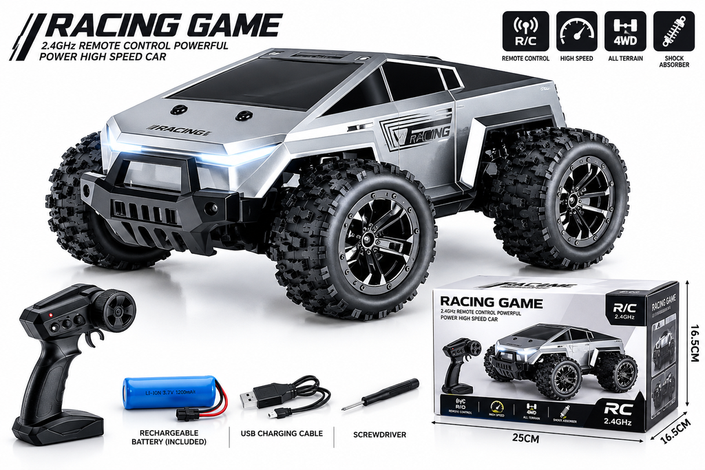 RC Racing Off-Road Truck 4WD – 2.4GHz High-Speed Remote Control Car with LED Lights & Oil-Filled Shocks