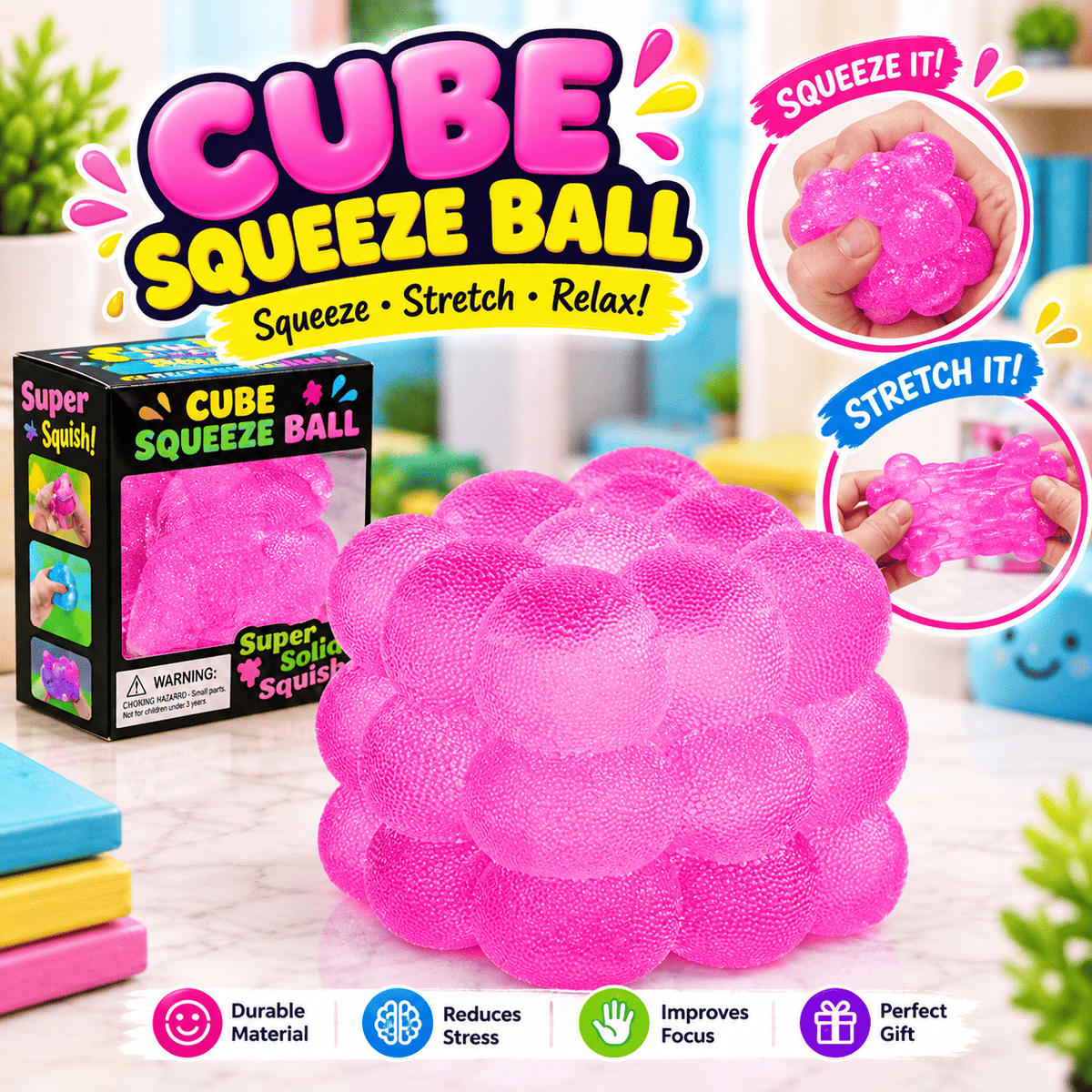 Bubble Cube Squishy Toy – Stretchable & Squeeze Sensory Toy for Kids | Fun Gift