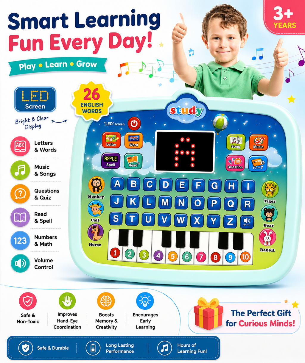 Kids Educational Computer Toy with LED Screen – ABC, 123, Music, Piano & Learning Games