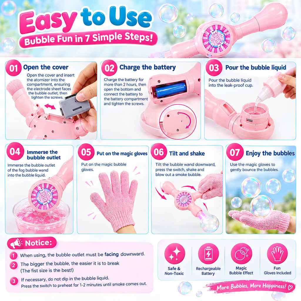 Spray Bubble Smoke Stick for Kids – Bubble Blower Gun with Mist Effect, Colorful Bubbles & Bubble Gloves