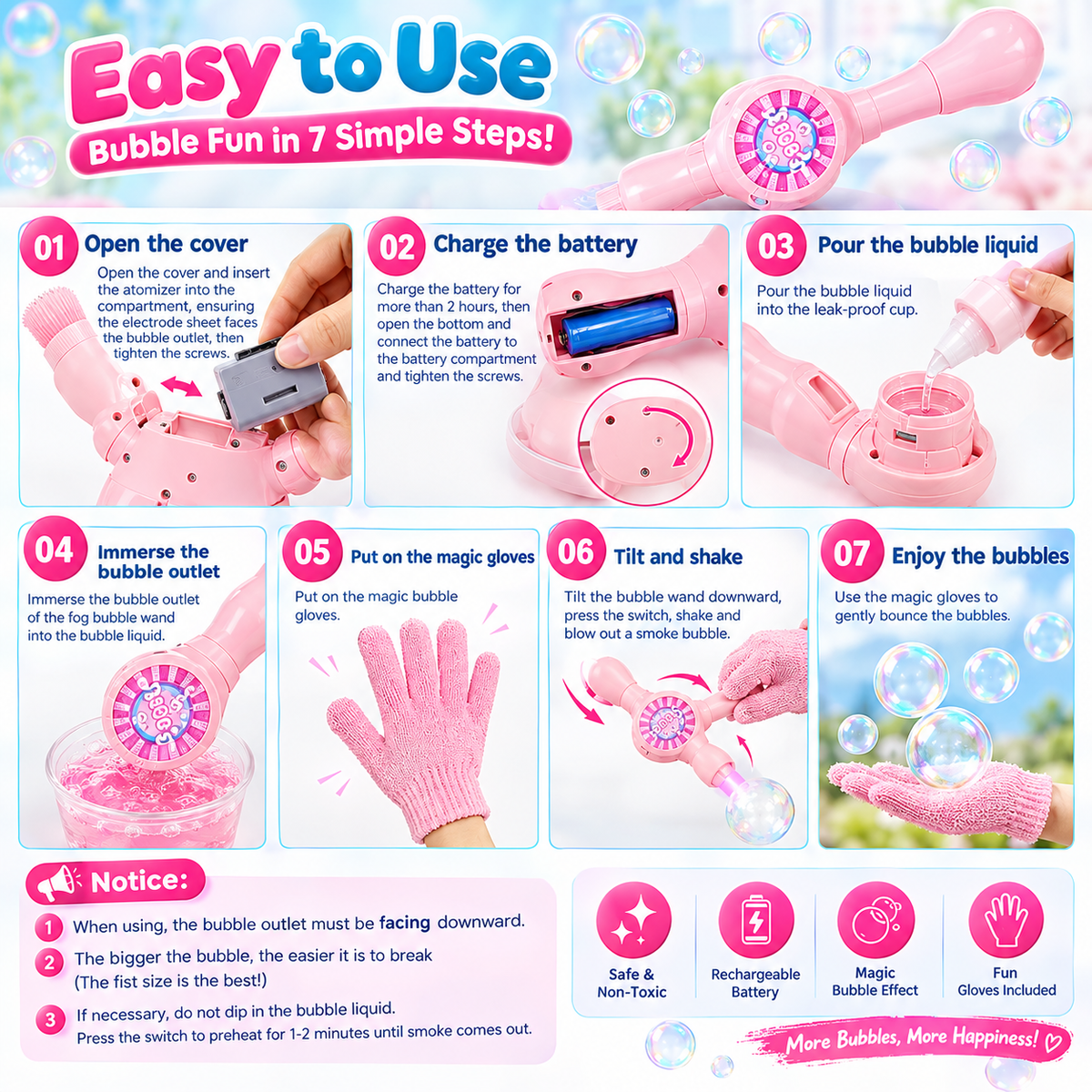 Spray Bubble Smoke Stick for Kids – Bubble Blower Gun with Mist Effect, Colorful Bubbles & Bubble Gloves