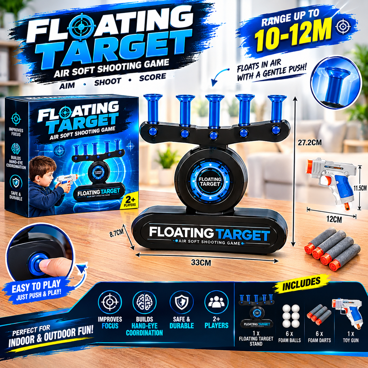 Floating Target Shooting Game – Air-Powered Foam Ball Target with Toy Blaster