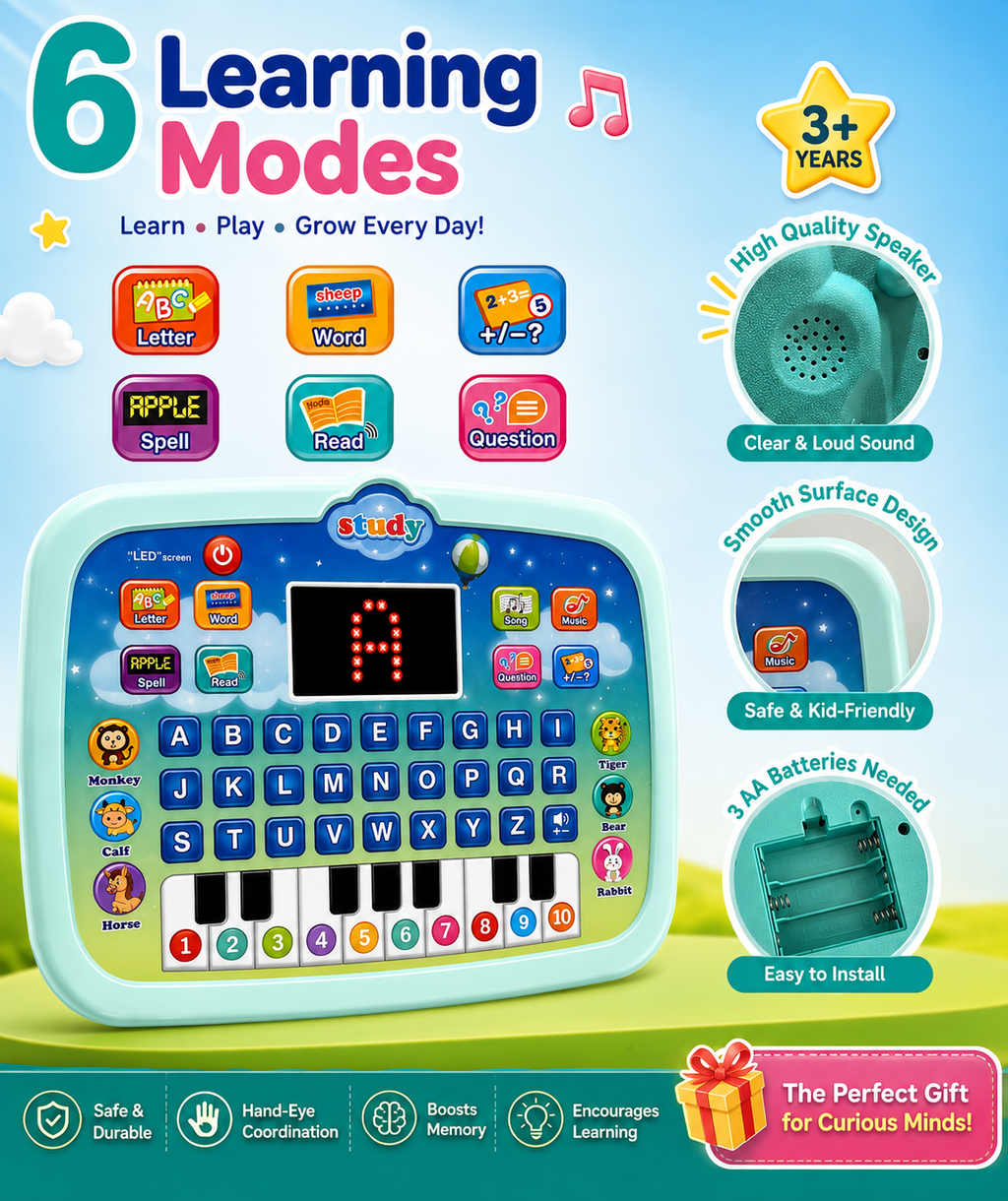 Kids Educational Computer Toy with LED Screen – ABC, 123, Music, Piano & Learning Games