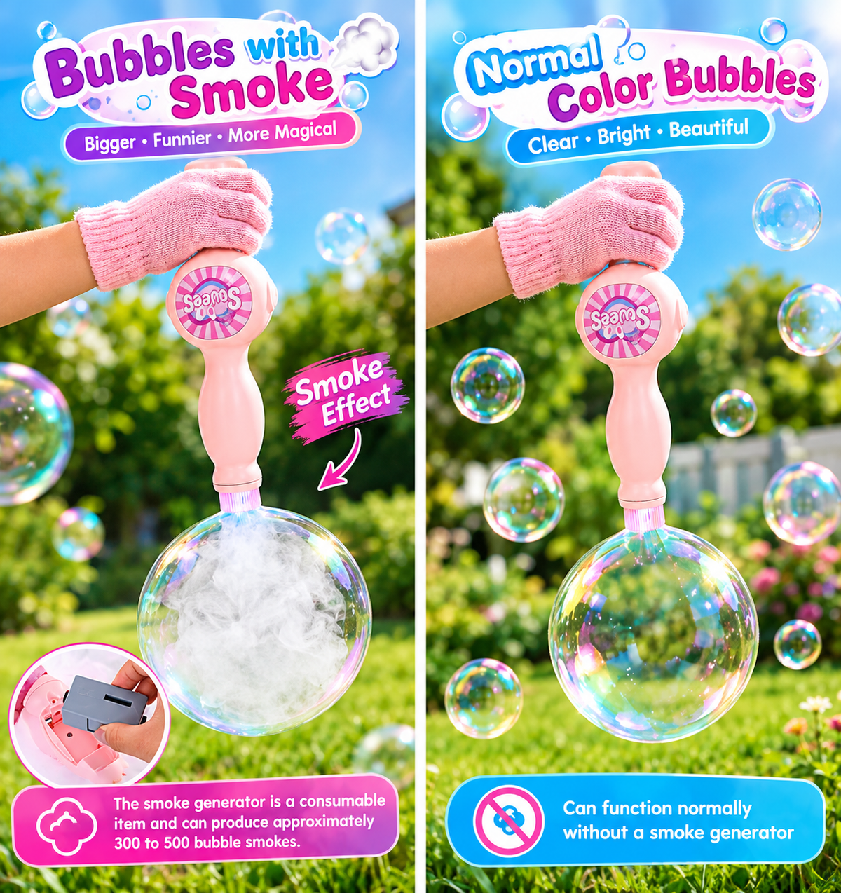 Spray Bubble Smoke Stick for Kids – Bubble Blower Gun with Mist Effect, Colorful Bubbles & Bubble Gloves
