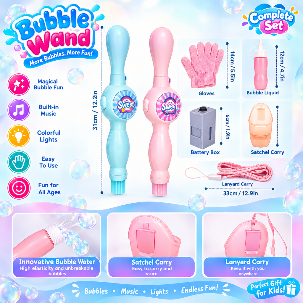Spray Bubble Smoke Stick for Kids – Bubble Blower Gun with Mist Effect, Colorful Bubbles & Bubble Gloves