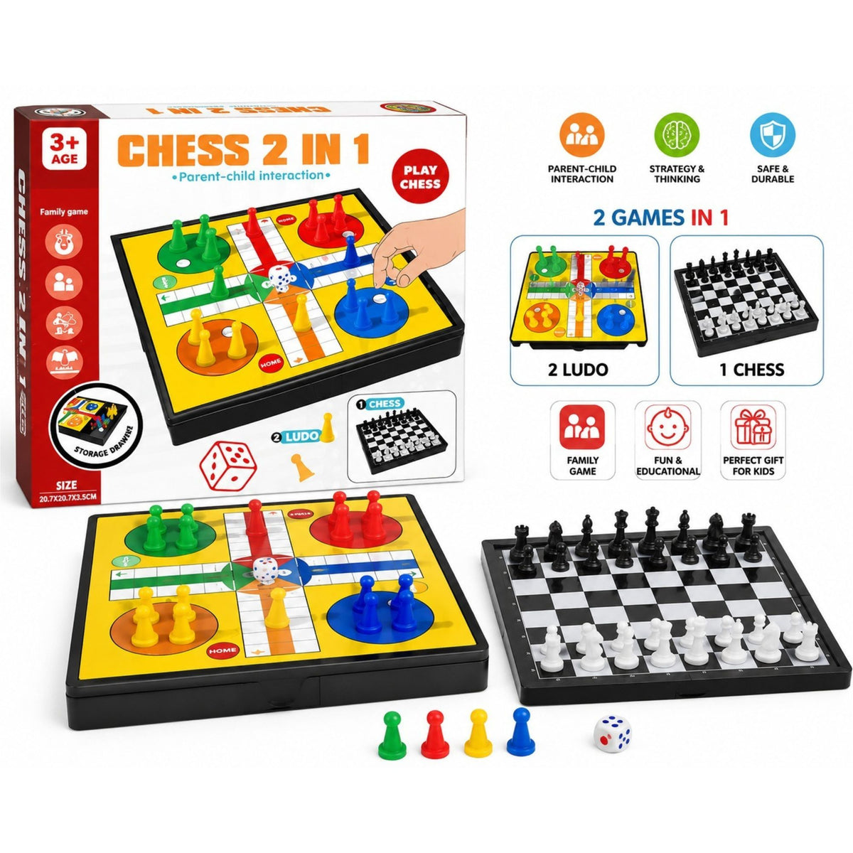 2-in-1 Chess & Ludo Board Game Set – Foldable Family Game for Kids & Adults
