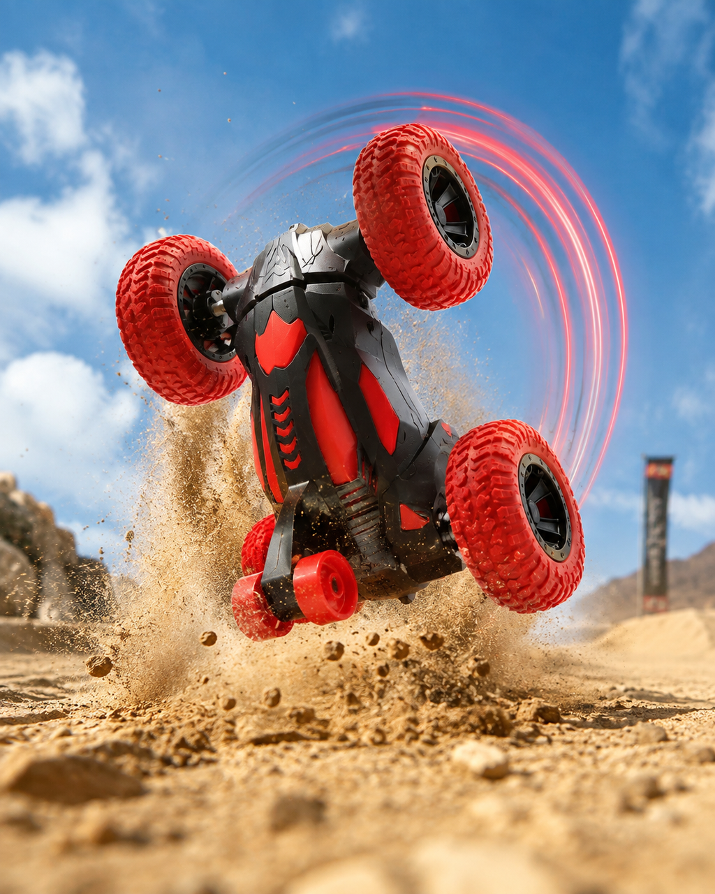 360° Rotating RC Stunt Car for Kids | 4WD Remote Control Flip Car with Rechargeable Battery – Red