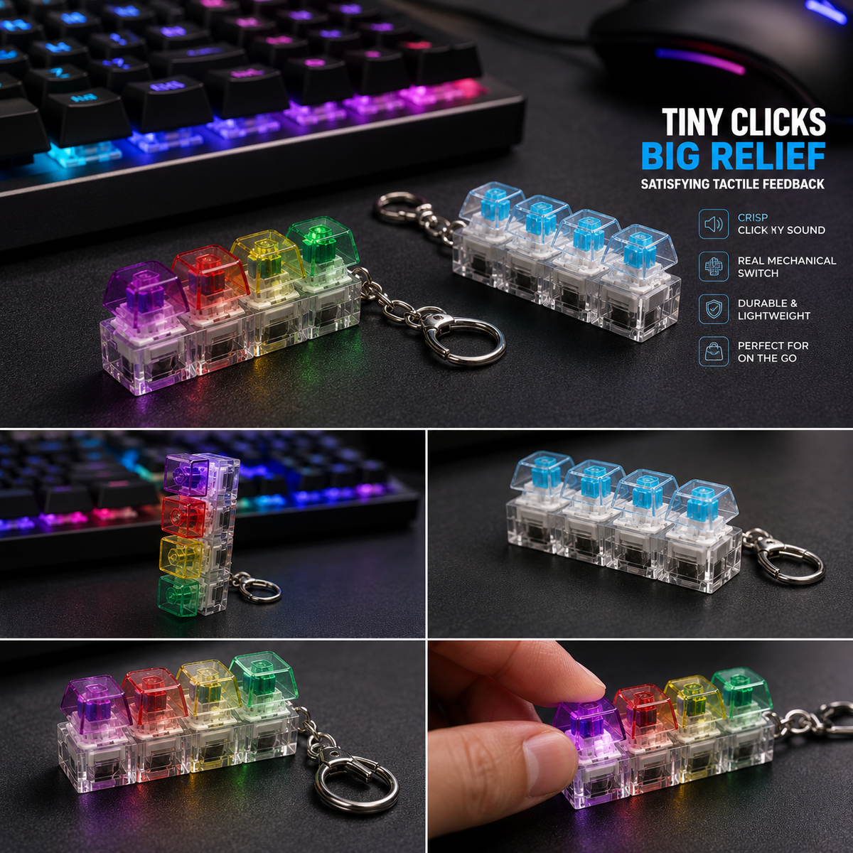 Mini Clicky Fidget Keychain Real Mechanical Switch | Stress Relief Toy