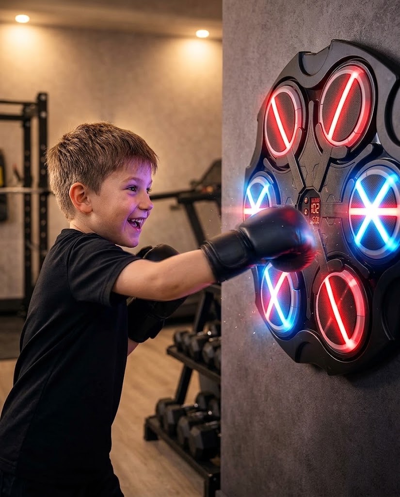 Hexagonal Smart Music Boxing Target – Wall-Mounted RGB Light Punching Game for Kids & Adults (Includes Gloves)