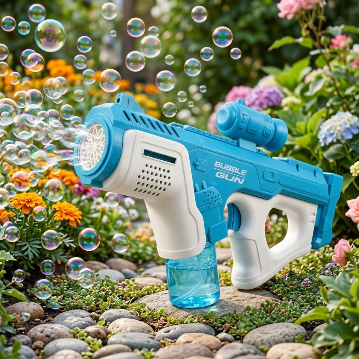 Electric Bubble Gun – Automatic Bubble Blaster for Kids (Blue & White)