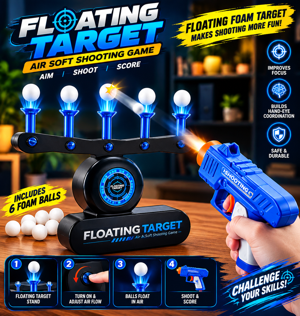 Floating Target Shooting Game – Air-Powered Foam Ball Target with Toy Blaster