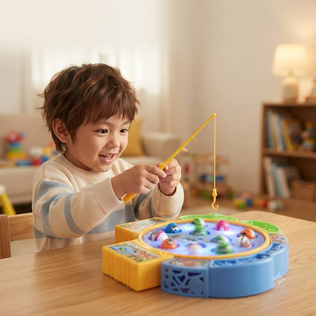 Rotating Fishing Game Toy for Kids – Electronic Musical Fish Catching Board with 16 Fish & Poles | Battery Operated Family Game