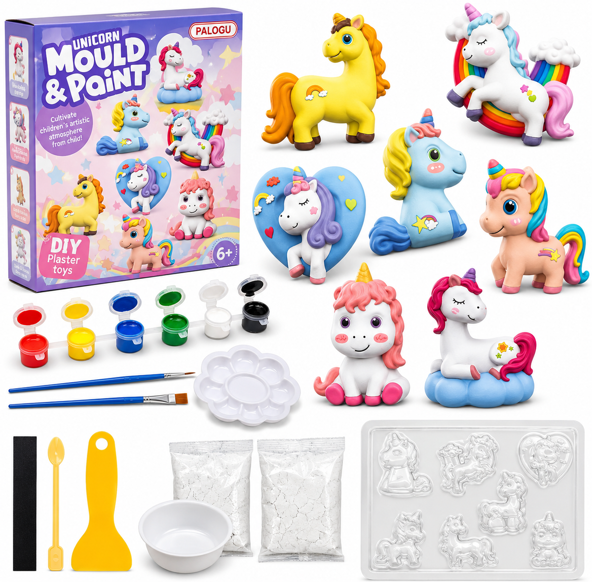 PALOGU Dinosaur Mould & Paint Kit – DIY Plaster Toys for Kids Ages 6+ | 6 Dinosaurs + Magnets