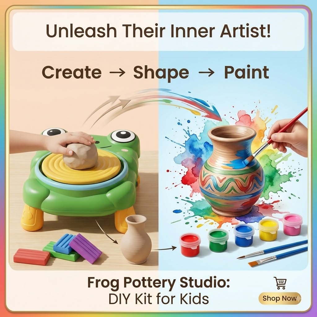 Frog Pottery Studio | Electric Kids Pottery Wheel with Clay & Paints