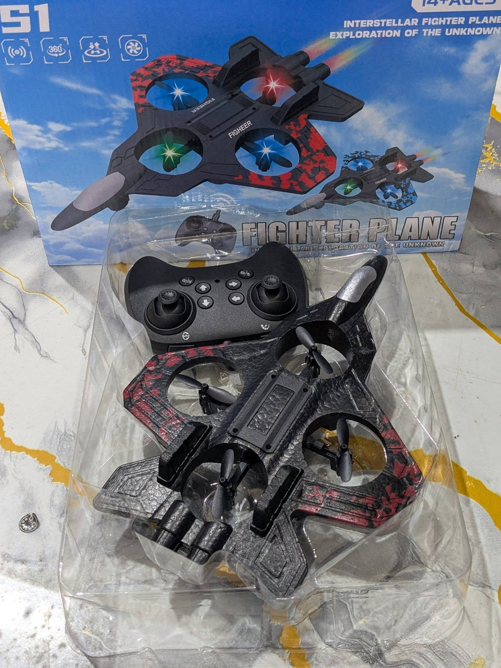 S1 Interstellar Fighter Plane RC Drone with LED Lights & 360° Stunts | Ages 14+
