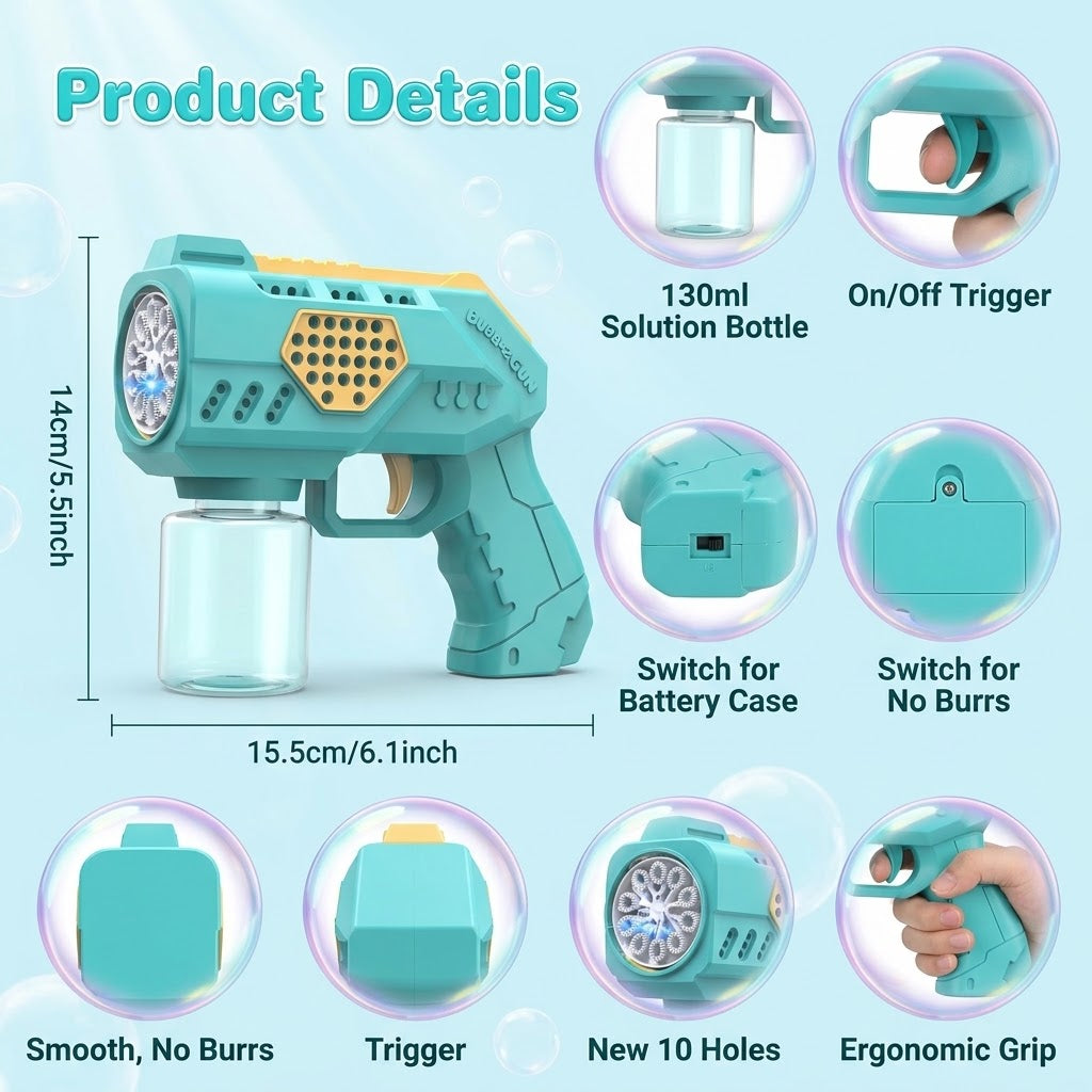 10 Holes Bubble Gun Toy with Light for Kids | Bubble Blower Gun
