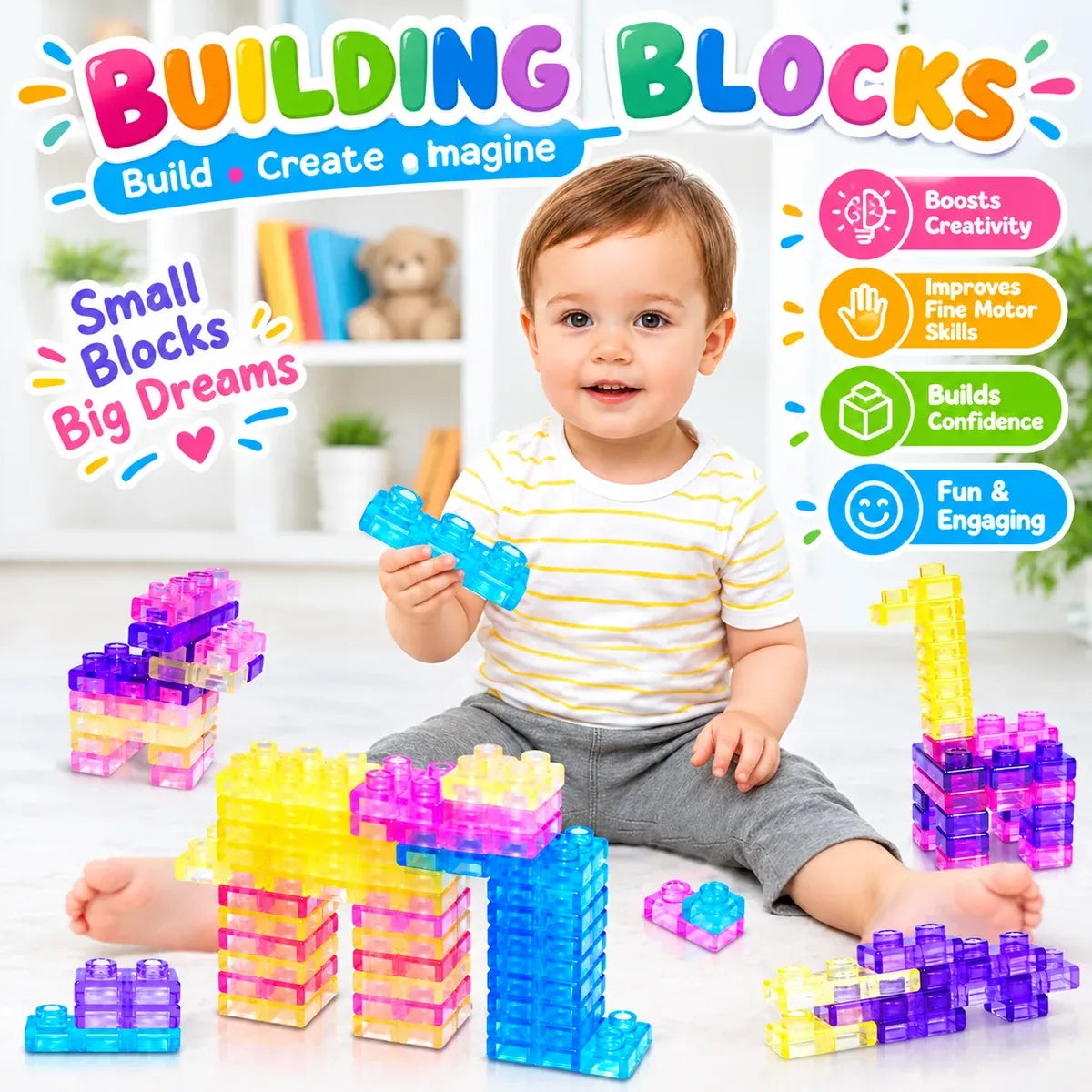 40 PCS Colorful Building Blocks for Kids – Creative Educational Construction Toy