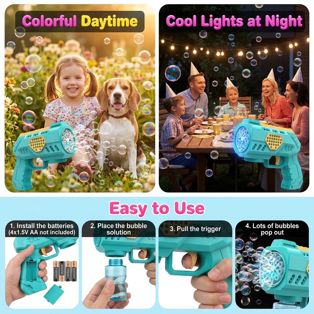 10 Holes Bubble Gun Toy with Light for Kids | Bubble Blower Gun