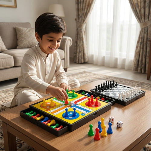 2-in-1 Chess & Ludo Board Game Set – Foldable Family Game for Kids & Adults