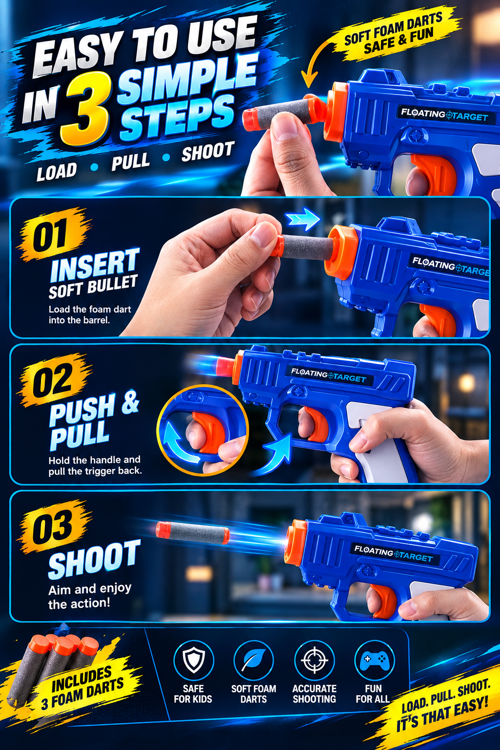 Floating Target Shooting Game – Air-Powered Foam Ball Target with Toy Blaster
