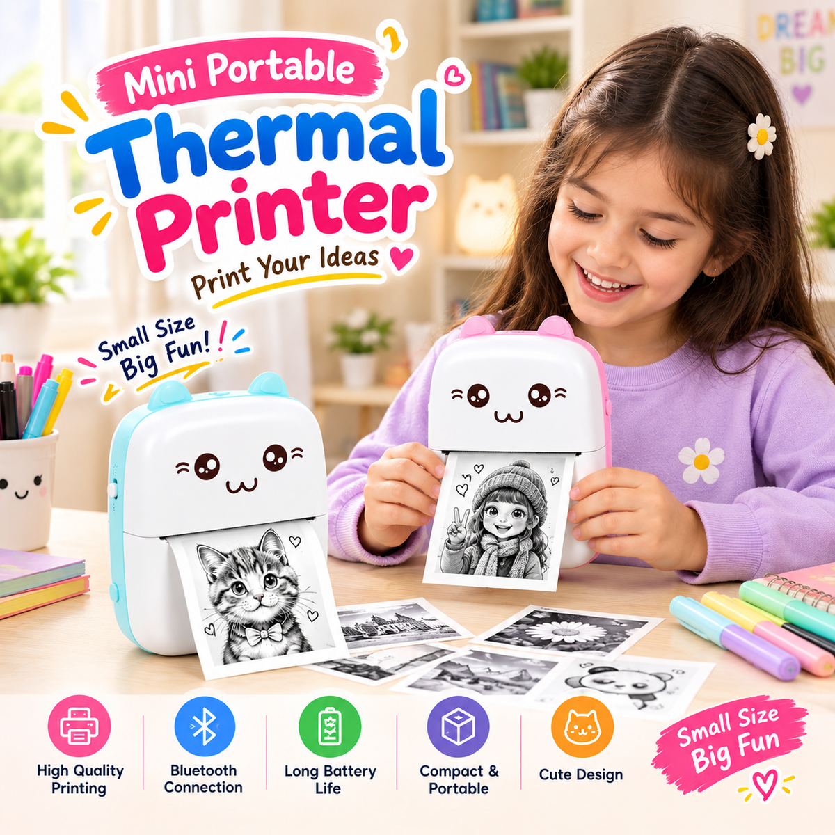 Mini Portable Thermal Printer – Bluetooth Wireless Pocket Printer for Notes, Photos & To-Do Lists