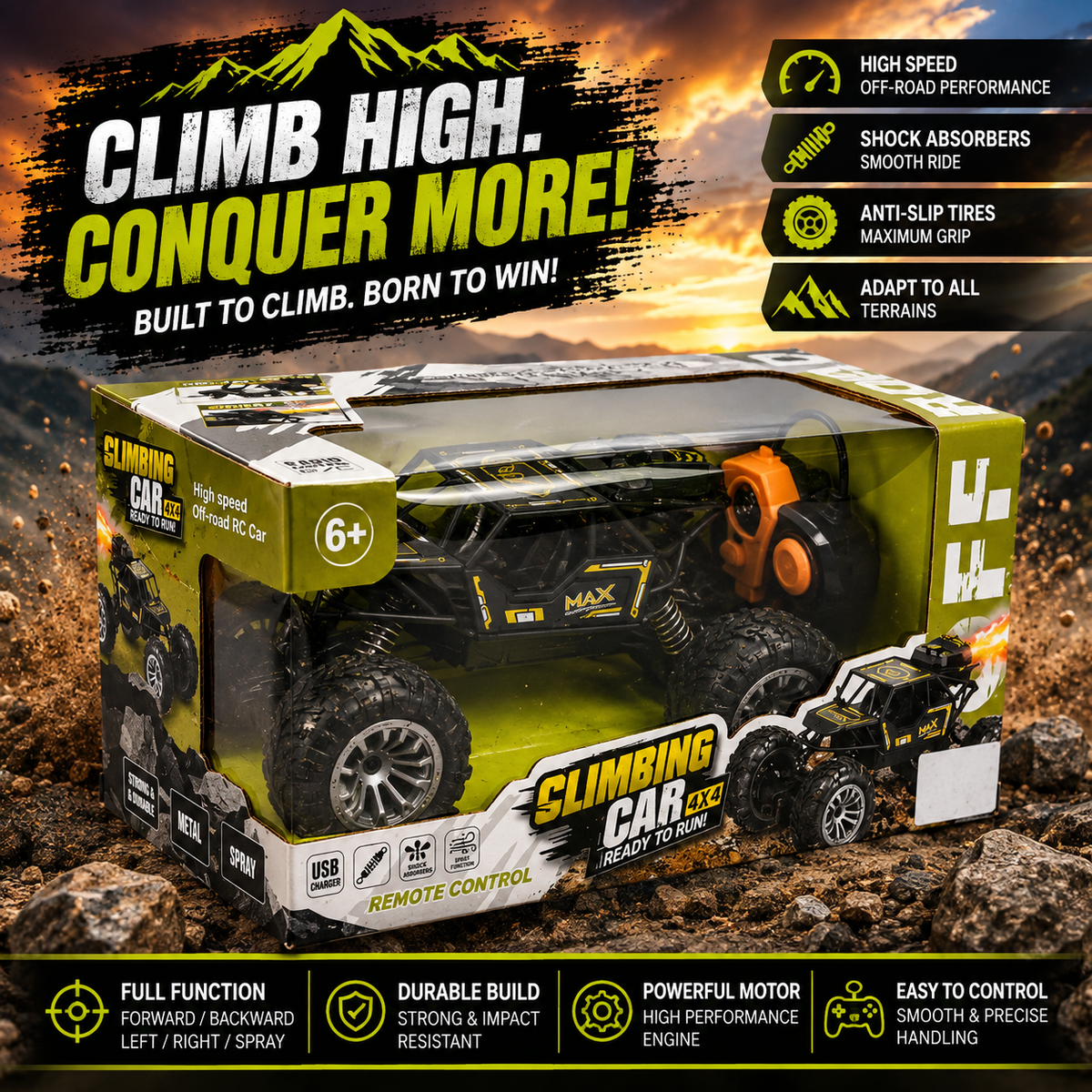 4x4 RC Climbing Car | High-Speed Remote Control Off-Road Rock Crawler