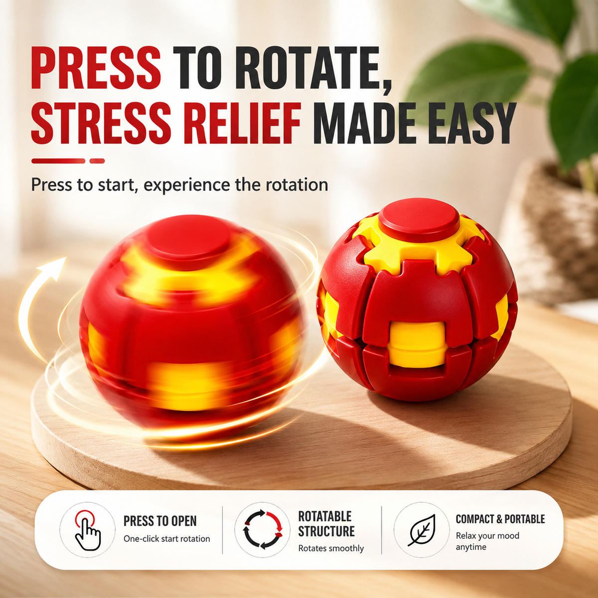 360° Press & Spin Fidget Ball – Stress Relief Desk Toy
