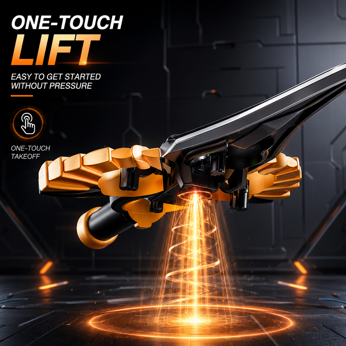 360° Stunt Flying Sword Drone for Kids | 2.4GHz RC Mini Drone with 6-Axis Gyroscope & LED Lights – Black Gold