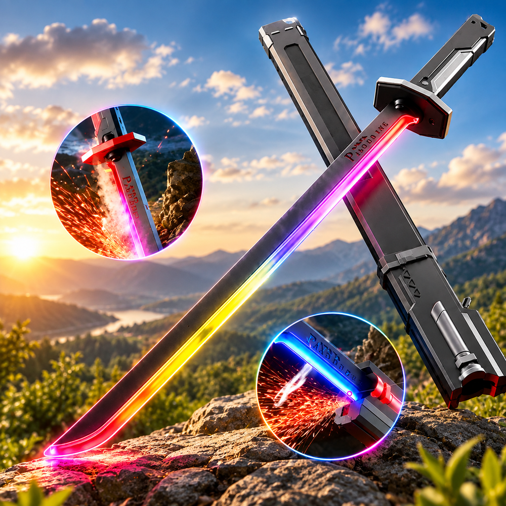 Spark Sword 31.4"  LED Light-Up Katana with Mist Effect, Motion-Activated Sound, RGB Blade & Spare Flint.