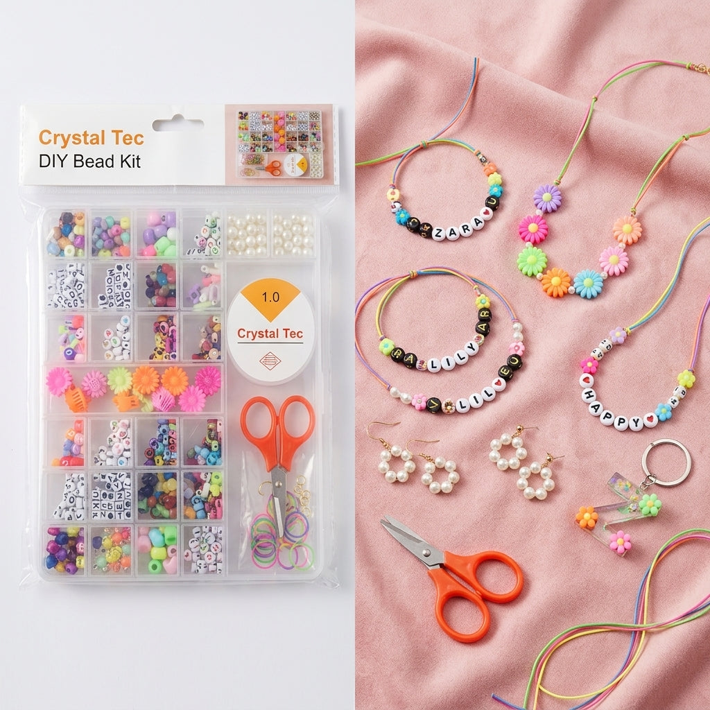 Crystal Tec DIY Bead Kit | Jewelry Making Set with Alphabet & Flower Beads