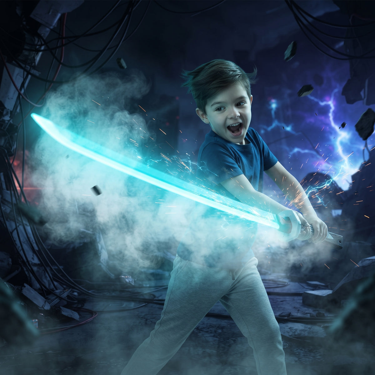 Spark Sword 31.4"  LED Light-Up Katana with Mist Effect, Motion-Activated Sound, RGB Blade & Spare Flint.