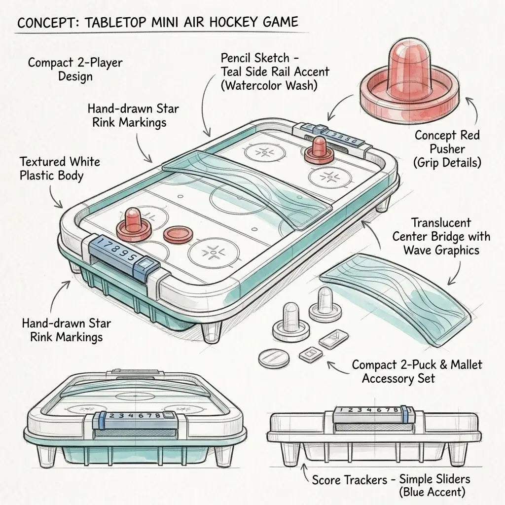 Tabletop Mini Air Hockey Game – Compact 2-Player Portable Hockey Table with Score Trackers, Red Pushers & Pucks