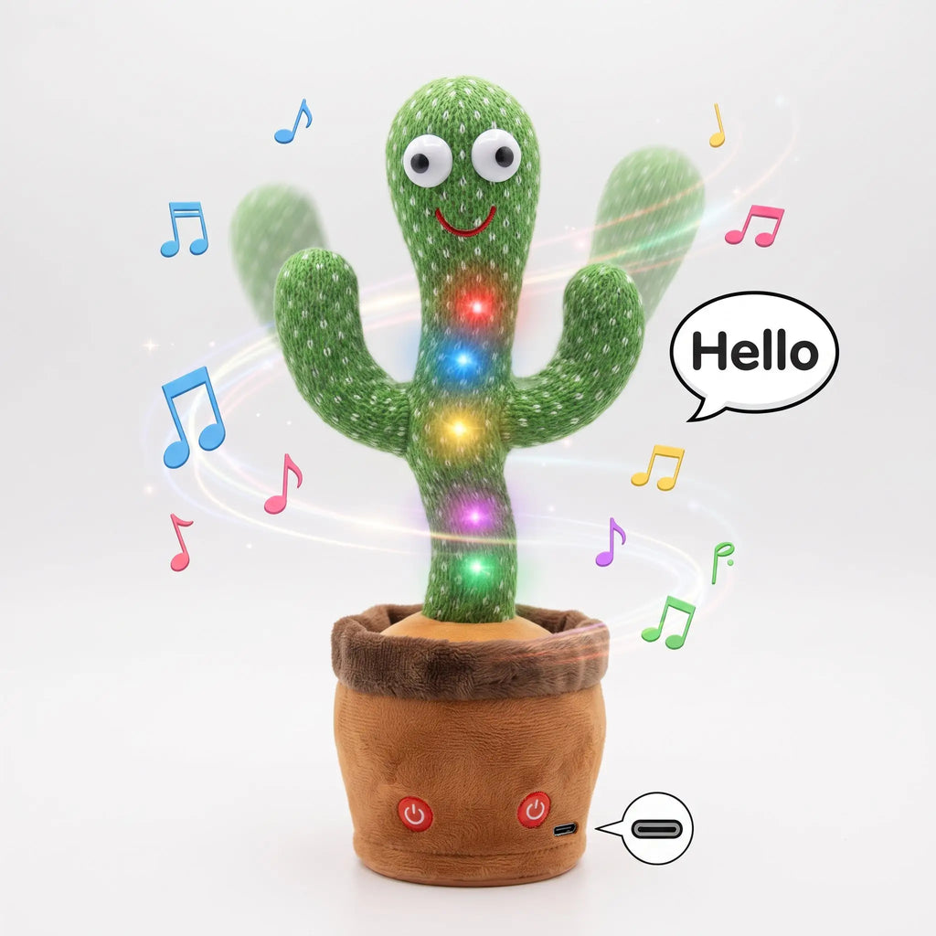 Interactive Dancing & Talking Plush Cactus Toy with Music & LED Lights