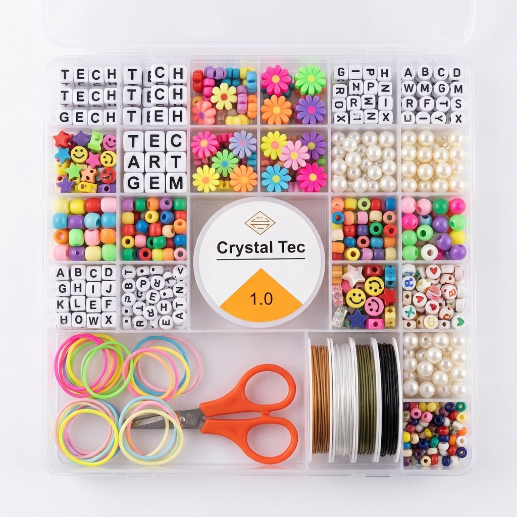 Crystal Tec DIY Bead Kit | Jewelry Making Set with Alphabet & Flower Beads
