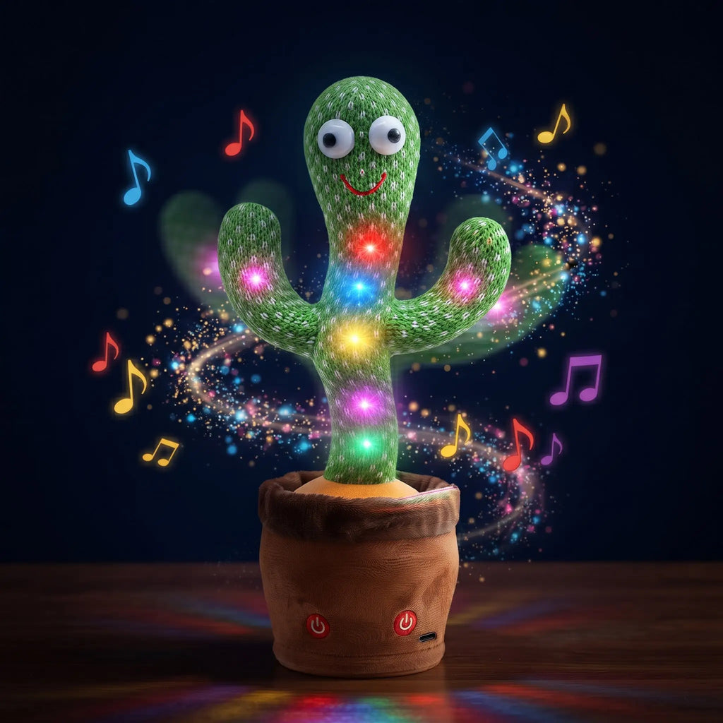 Interactive Dancing & Talking Plush Cactus Toy with Music & LED Lights