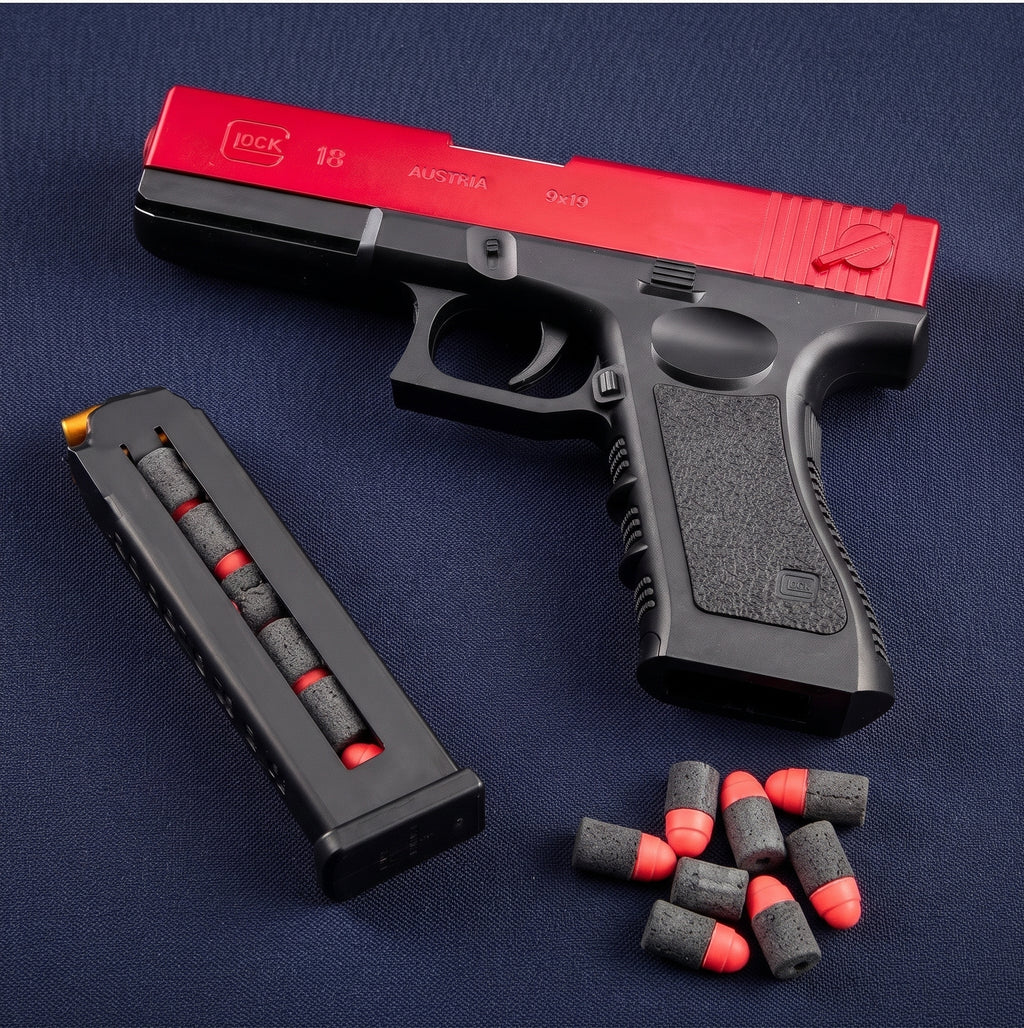 Realistic Glock 18 Style Soft Dart Blaster Toy Pistol (Red/Black & Blue/Silver) – Foam Dart Gun with Magazines