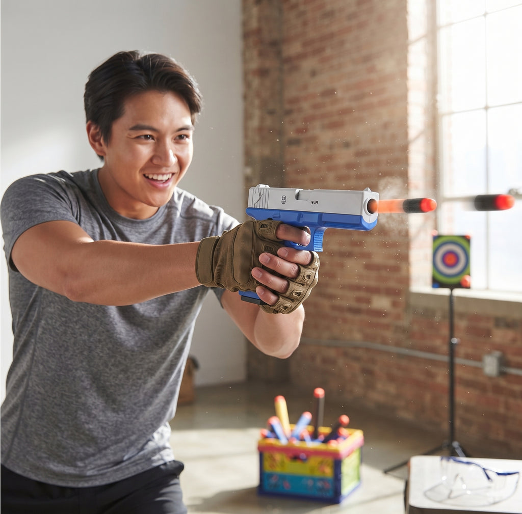 Realistic Glock 18 Style Soft Dart Blaster Toy Pistol (Red/Black & Blue/Silver) – Foam Dart Gun with Magazines