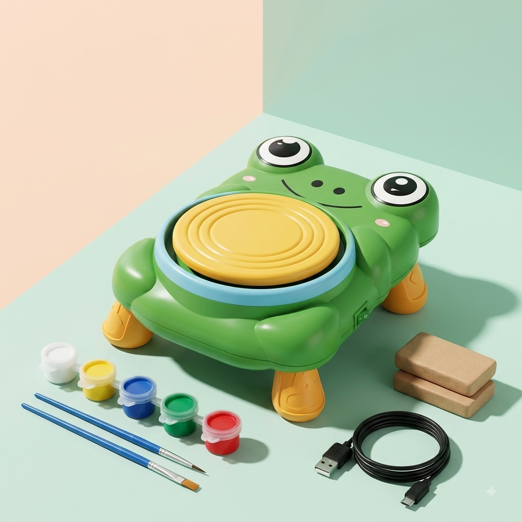 Frog Pottery Studio | Electric Kids Pottery Wheel with Clay & Paints
