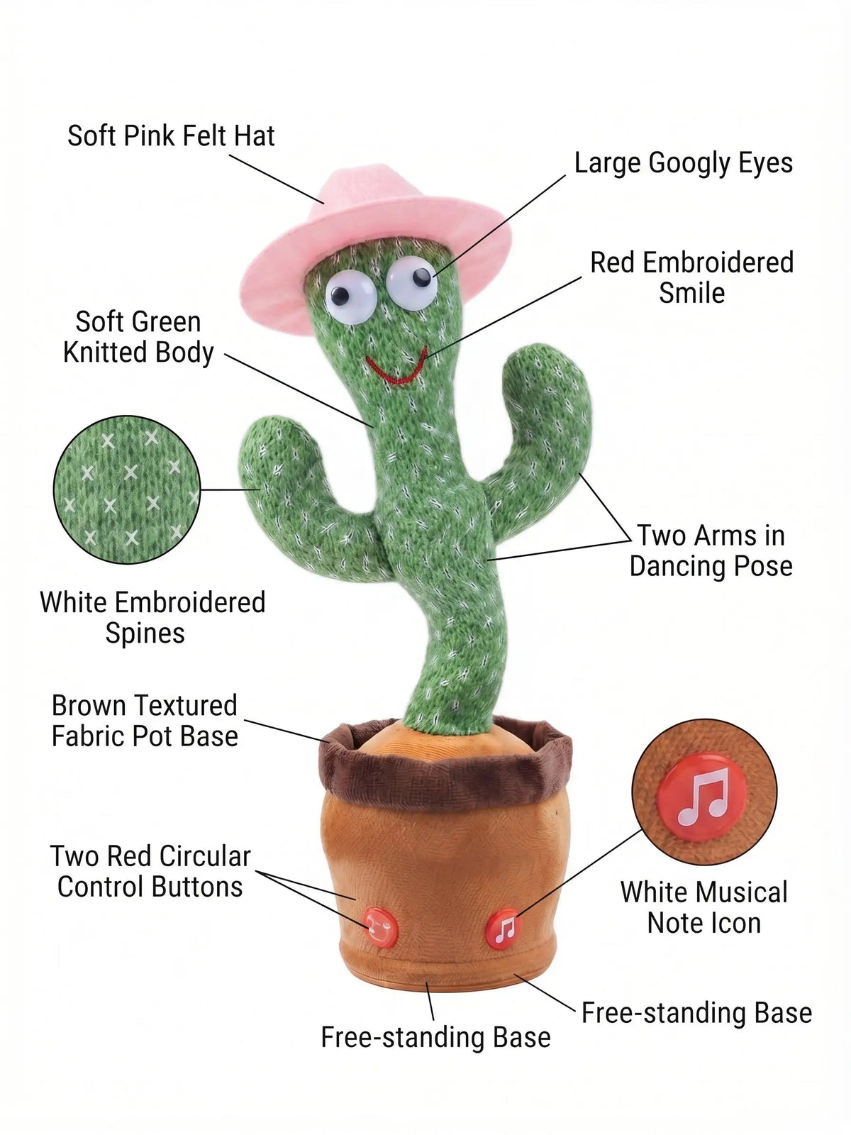 Interactive Dancing & Talking Plush Cactus Toy with Music & LED Lights