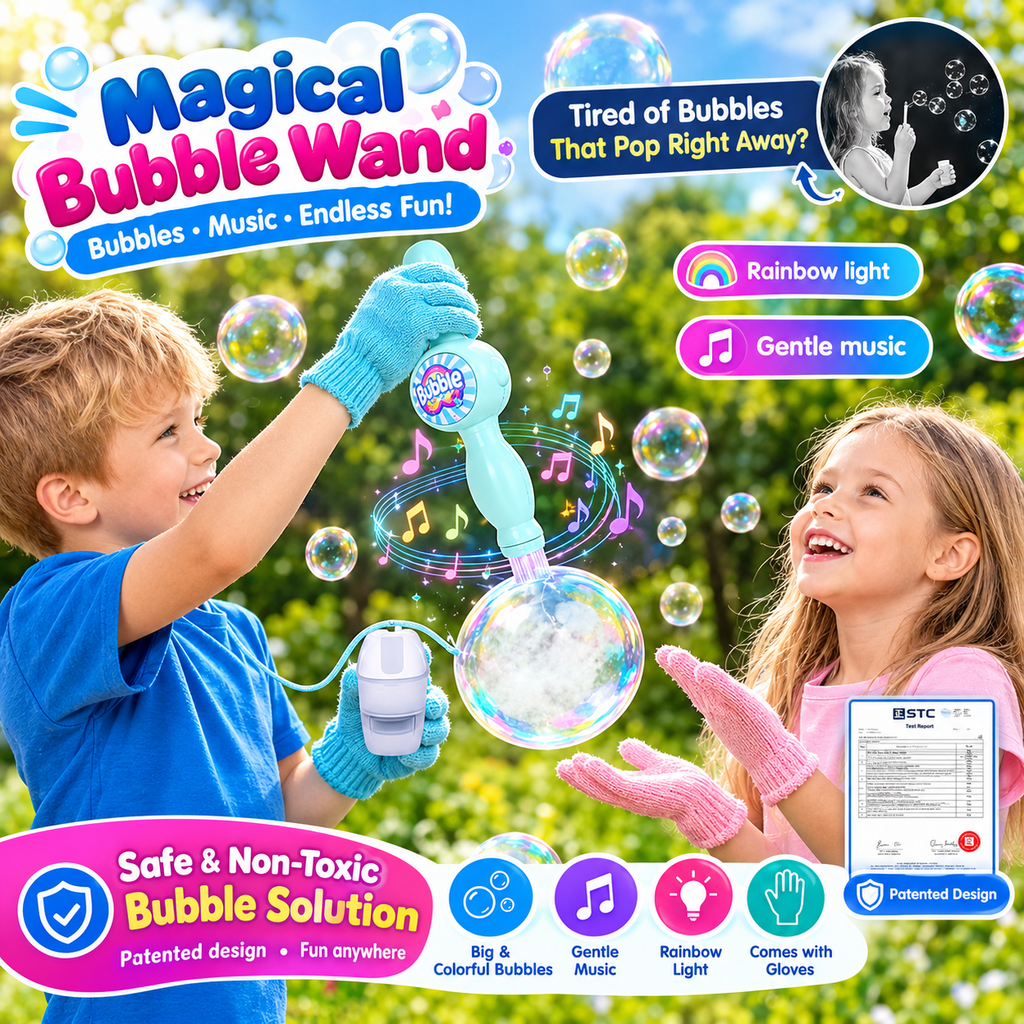 Spray Bubble Smoke Stick for Kids – Bubble Blower Gun with Mist Effect, Colorful Bubbles & Bubble Gloves