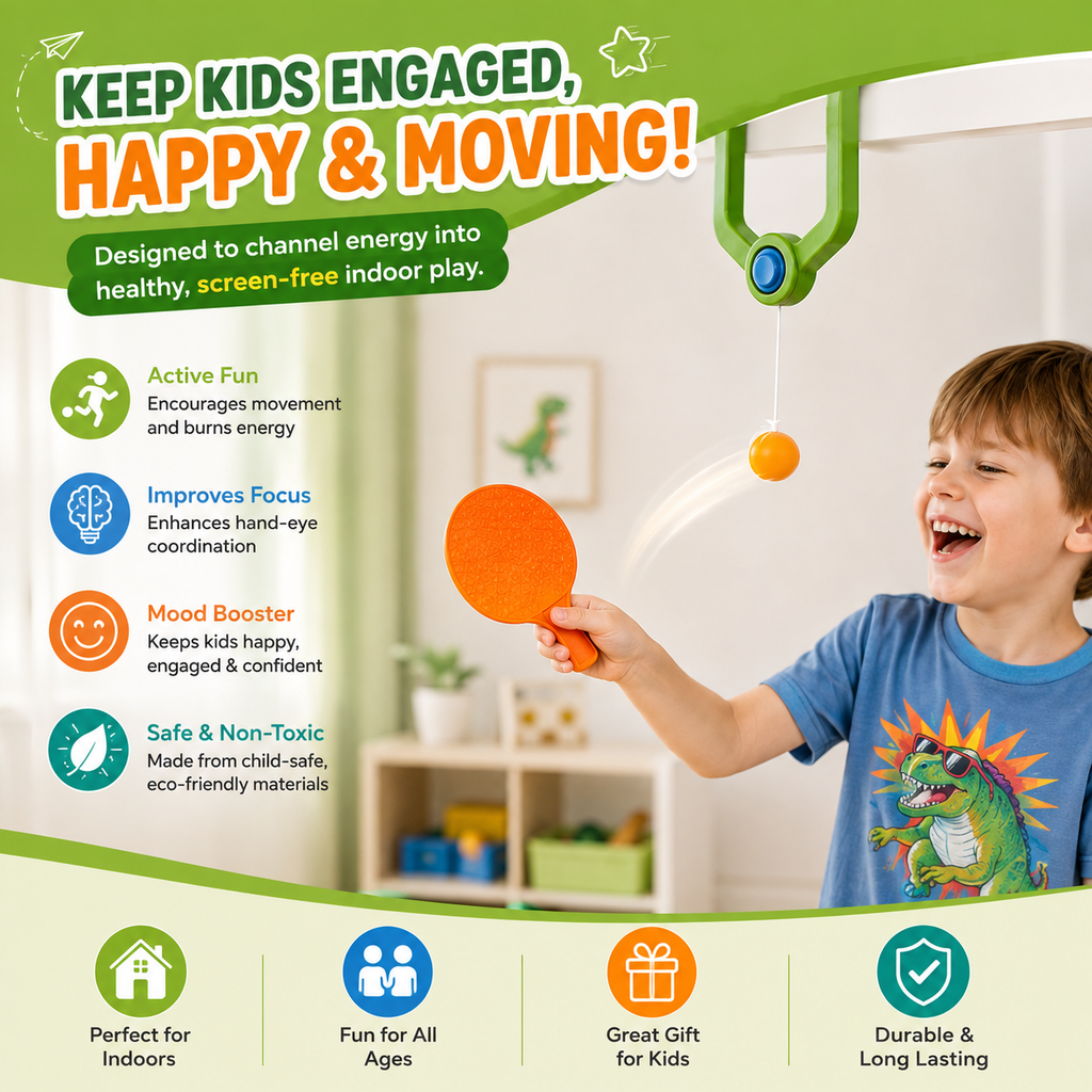 Hanging Table Tennis Set for Kids | Door Frame Ping Pong Game | Indoor Sports Toy