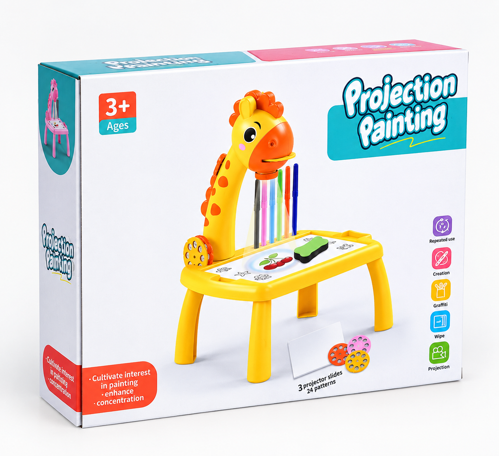 Giraffe Projection Painting Table for Kids – Drawing Projector with 12 Color Pens & 24 Patterns
