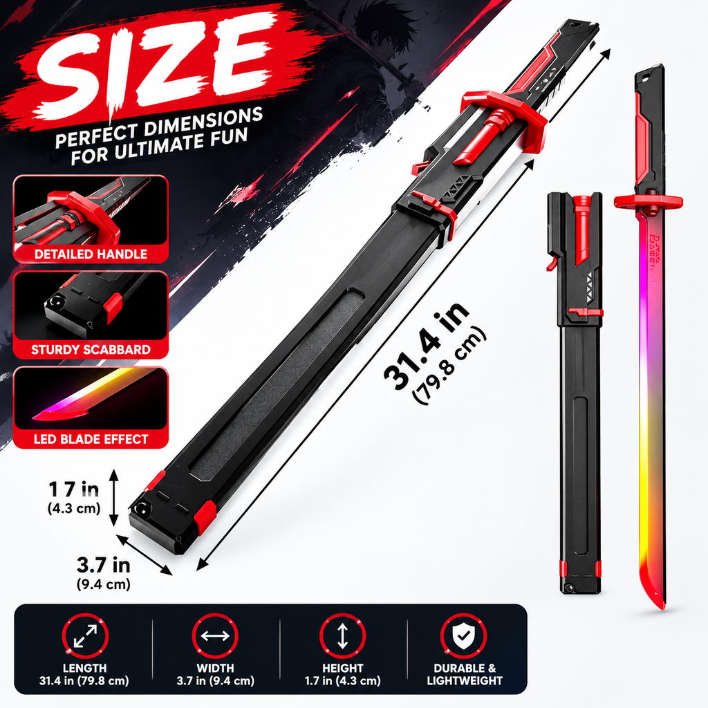 Spark Sword 31.4"  LED Light-Up Katana with Mist Effect, Motion-Activated Sound, RGB Blade & Spare Flint.