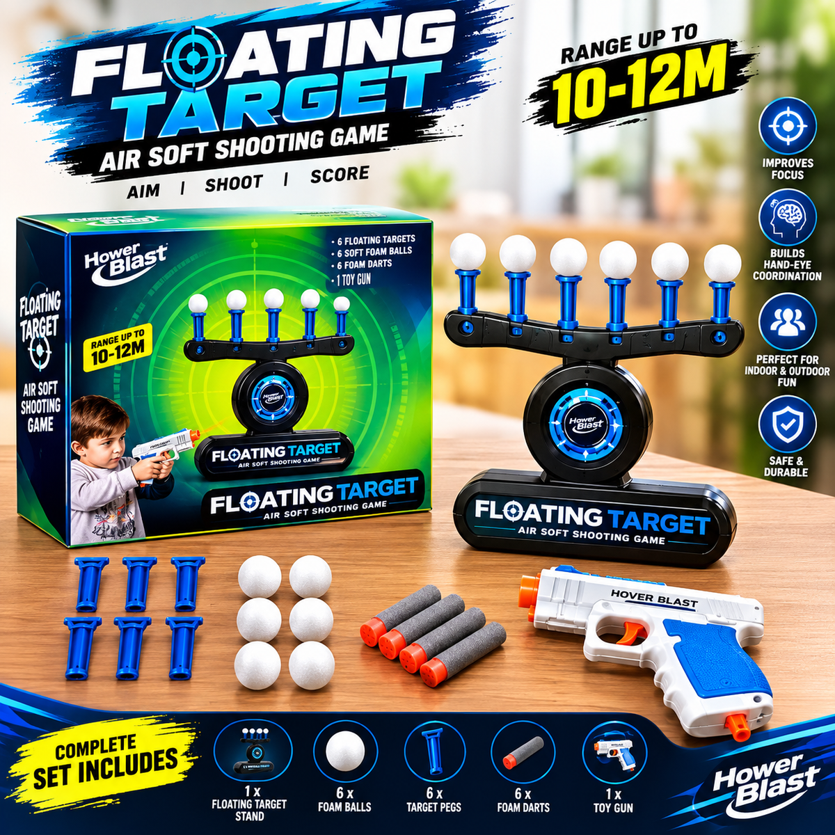 Floating Target Shooting Game – Air-Powered Foam Ball Target with Toy Blaster
