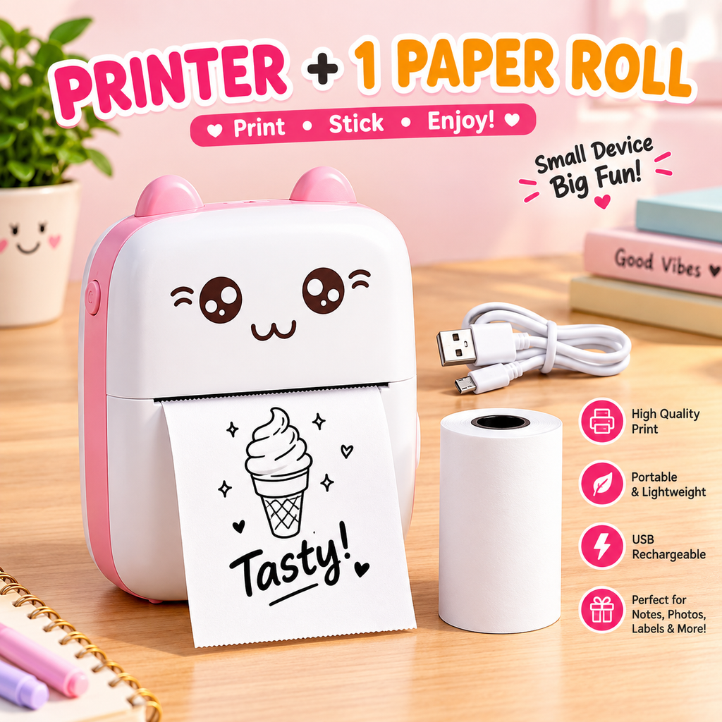 Mini Portable Thermal Printer – Bluetooth Wireless Pocket Printer for Notes, Photos & To-Do Lists