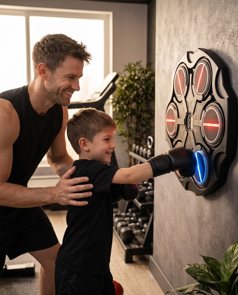 Hexagonal Smart Music Boxing Target – Wall-Mounted RGB Light Punching Game for Kids & Adults (Includes Gloves)