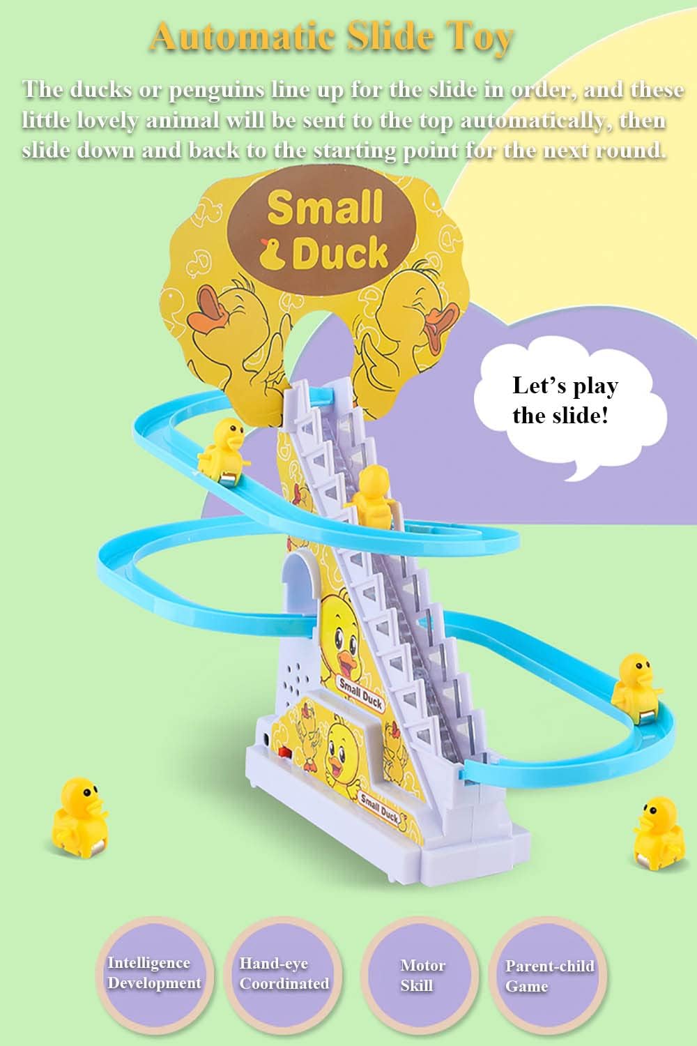 Small Duck Electric Climbing Stairs Toy – Musical Escalator Toy with Track, Lights & Sound | Battery Operated Kids Toy