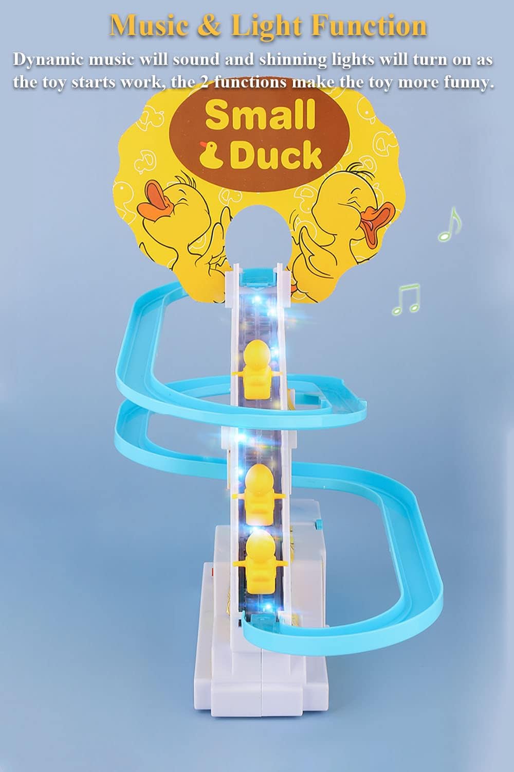 Small Duck Electric Climbing Stairs Toy – Musical Escalator Toy with Track, Lights & Sound | Battery Operated Kids Toy