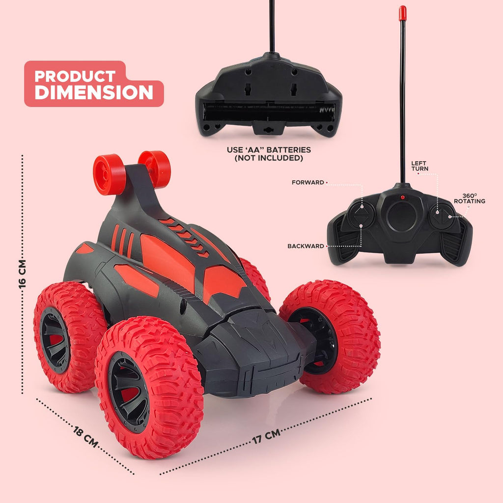 360° Rotating RC Stunt Car for Kids | 4WD Remote Control Flip Car with Rechargeable Battery – Red