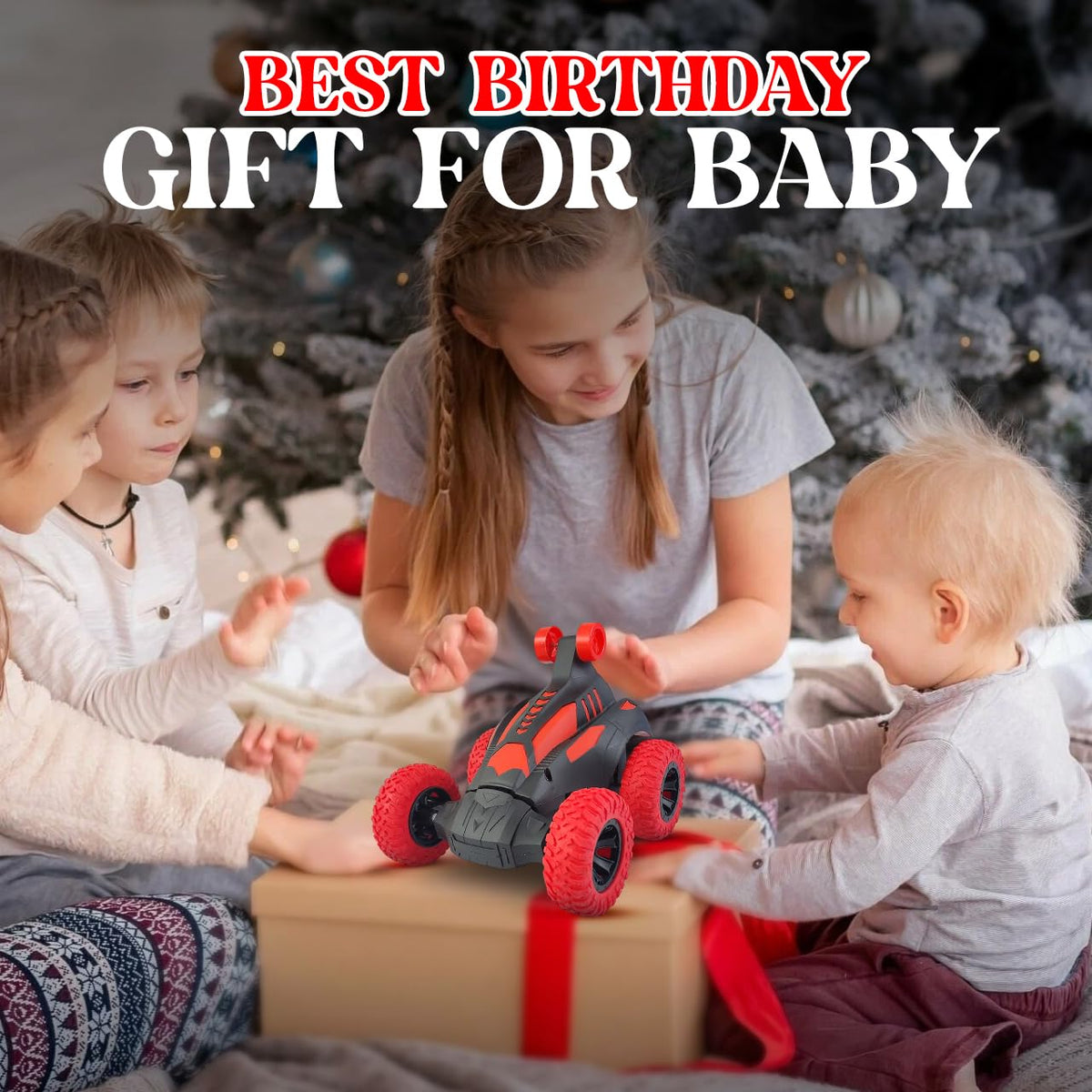 360° Rotating RC Stunt Car for Kids | 4WD Remote Control Flip Car with Rechargeable Battery – Red